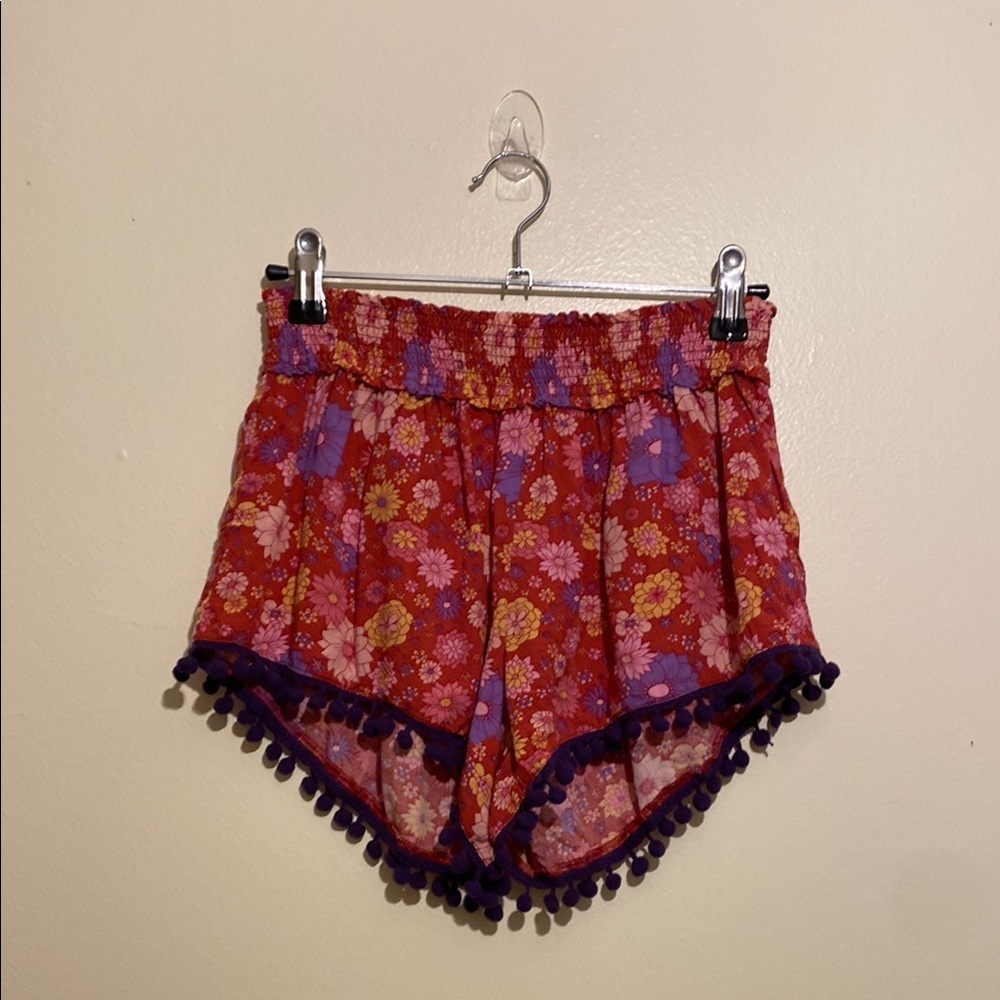 NATURAL LIFE Red Floral Pom Pom Shorts